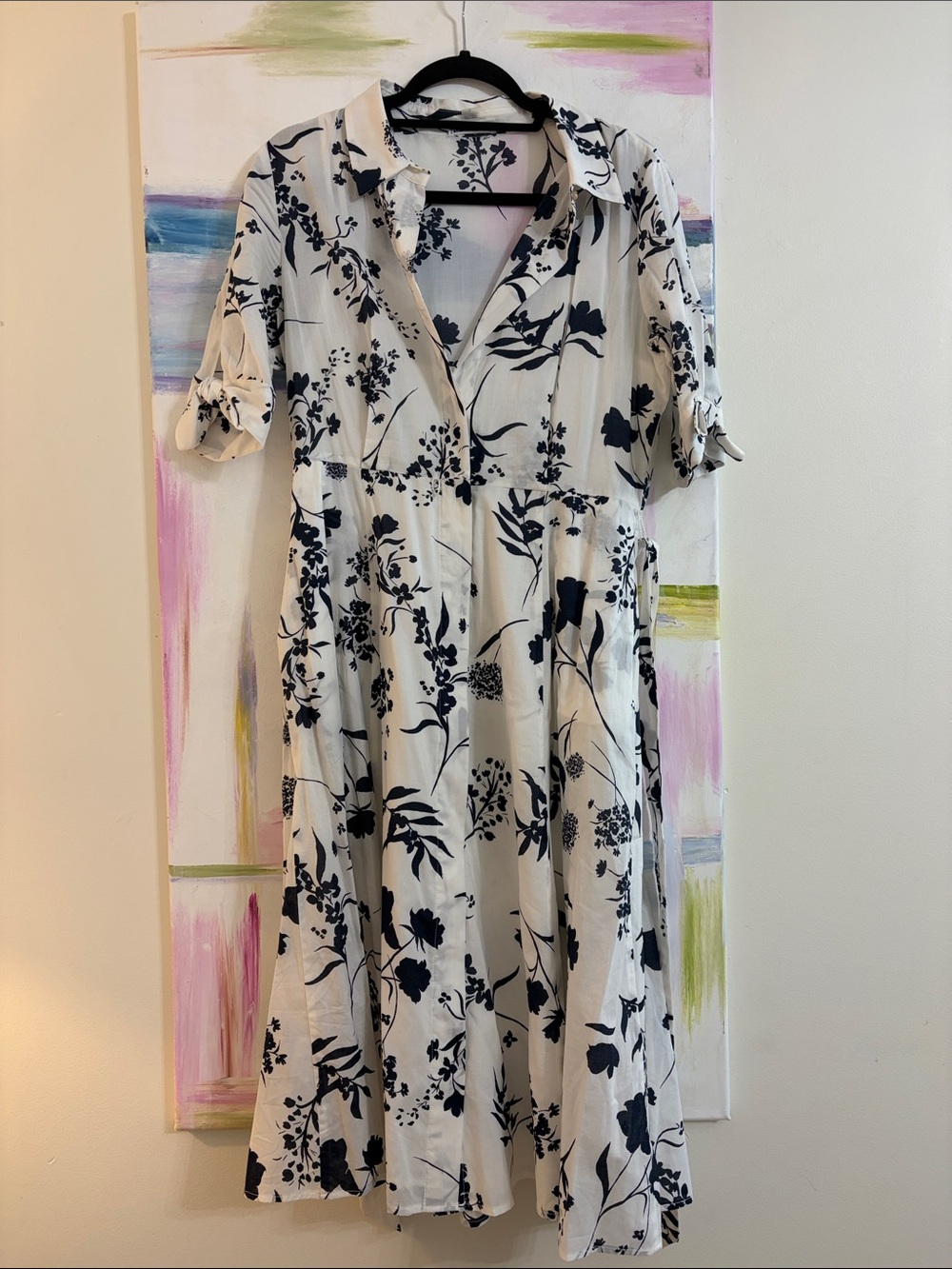 Calvin Klein White Dress with Navy Floral Print